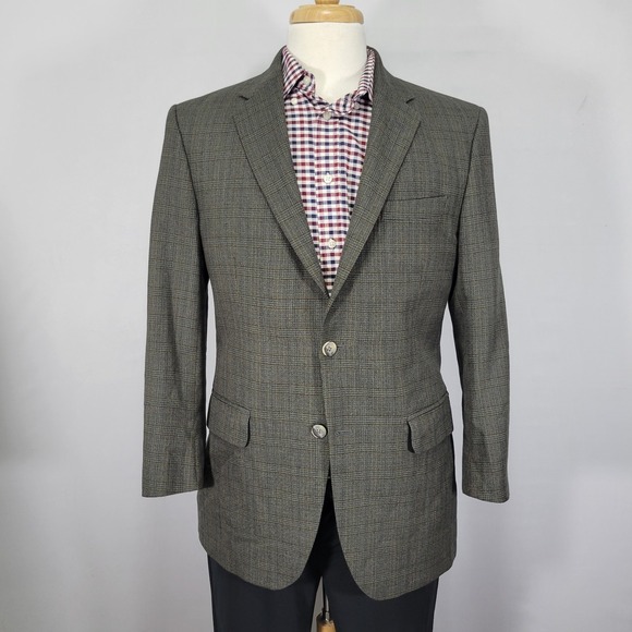 Coppley Biella Men's‎ Sport Coat Blazer Two Button Green Plaid Wool Size 40S
